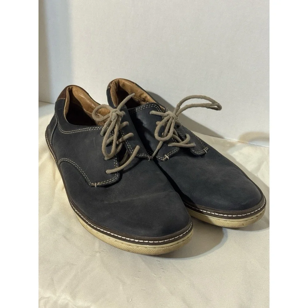 J&M Sheepskin‎ Nubuck Leather Oxford Casual Shoes Mens 11M Navy Lace Up Comfort